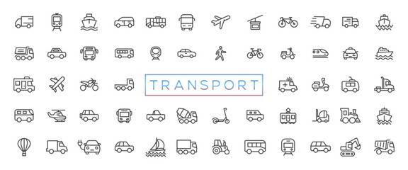Transport, vehicle and delivery elements - minimal thin line web icon set. Outline icons collection