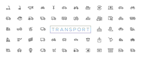 Transport, vehicle and delivery elements - minimal thin line web icon set. Outline icons collection