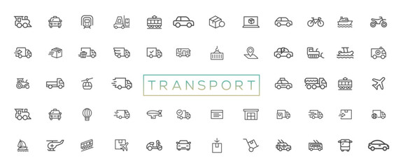 Fototapeta na wymiar Transport, vehicle and delivery elements - minimal thin line web icon set. Outline icons collection