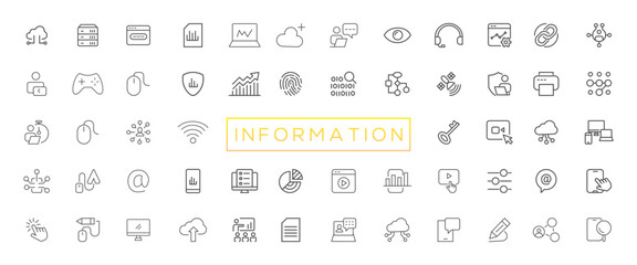 Information technology line icons collection. Big UI icon set in a flat design. Thin outline icons pack