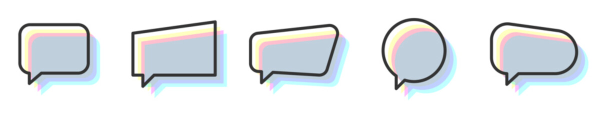 Conjunto de iconos de burbujas de mensajes con sombras de colores. Concepto de diálogo, conversación. Comunicación. Globos sin expresión. Ilustración vectorial