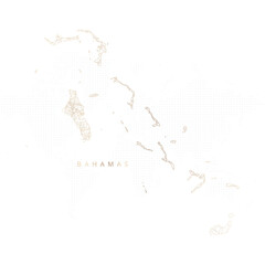 Low poly map of Bahamas. Gold polygonal wireframe. Glittering vector with gold particles on white background. Vector illustration eps 10.