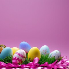 Fototapeta na wymiar Colorful Easter Eggs on a Decorative Backdrop