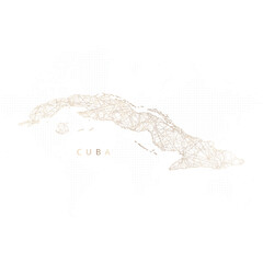 Fototapeta na wymiar Low poly map of Cuba. Gold polygonal wireframe. Glittering vector with gold particles on white background. Vector illustration eps 10.