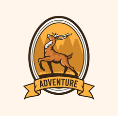 Deer vector illustration with adventure badge logo