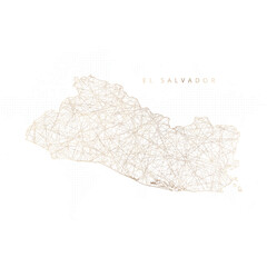 Low poly map of El Salvador. Gold polygonal wireframe. Glittering vector with gold particles on white background. Vector illustration eps 10.