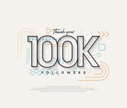 Line design, thank you very much to 100k followers. Premium vector for poster, banner, celebration greeting.