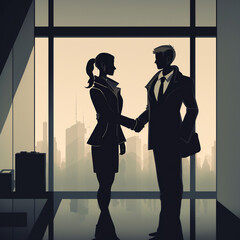 Business handshake agreement silhouette man and women 