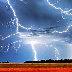 Naklejka na ściany i meble Generated lightning and thunderclouds