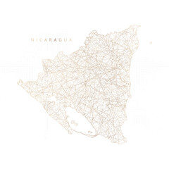 Low poly map of Nicaragua. Gold polygonal wireframe. Glittering vector with gold particles on white background. Vector illustration eps 10.
