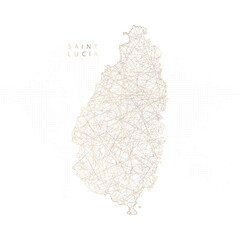 Low poly map of Saint Lucia. Gold polygonal wireframe. Glittering vector with gold particles on white background. Vector illustration eps 10.
