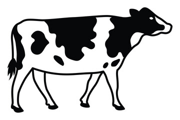 Whole Holstein spotted dairy cow or cattle flat vector icon for farm apps and websites