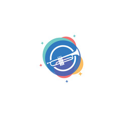 trumpet cornet with bubble logo design on isolated background