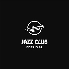 simple silhouette trumpet cornet on black background logo design