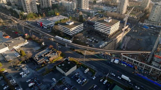 Skytrain From Gilmore Station On The Millennium Line Of Metro Vancouver In Burnaby, BC, Canada. aerial