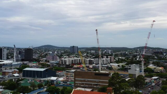 4K Aerial Drone Footage off Woolloongabba, Brisbane showing Cross River Rail construction