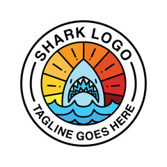 Shark Logo Monoline Vintage Emblem Vector Design badge illustration Symbol Icon