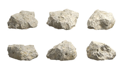 Natural realistic rough concrete rock shapes cut out backgrounds 3d render