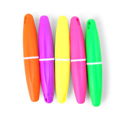 Set of colorful markers on white background