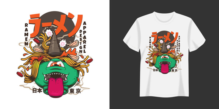 Vector ramen monster illustration t-shirt and apparel printing design