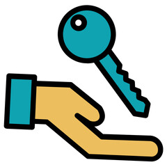hand and key filled line icon