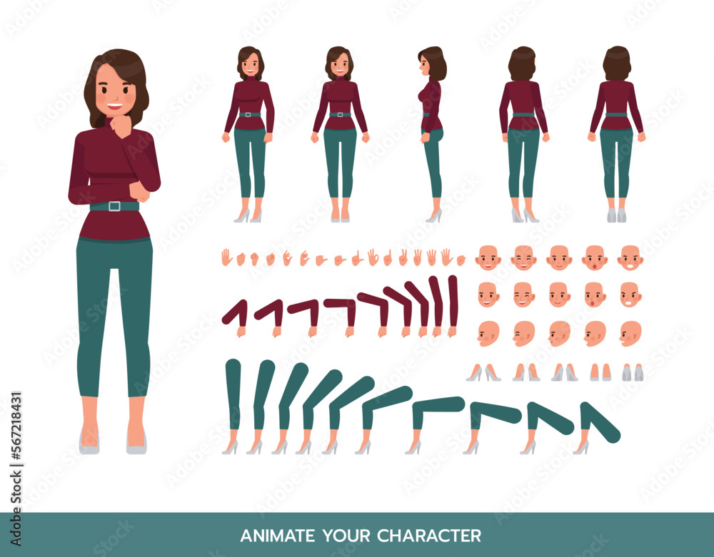 Poster working woman wear red sweater color character vector design. create your own pose.