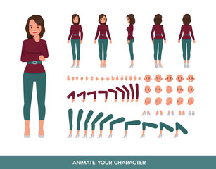Working woman wear red sweater color character vector design. Create your own pose.