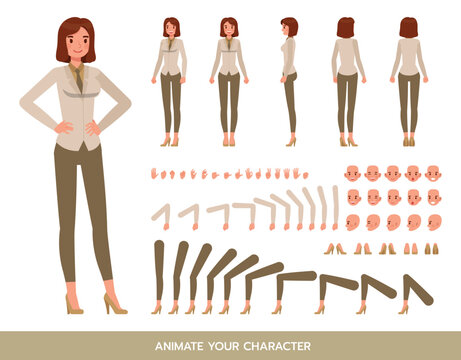 Working woman wear brown suit character vector design. Create your own pose.