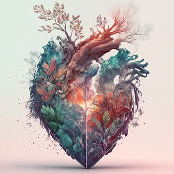 illustration of the painted nature in heart shape