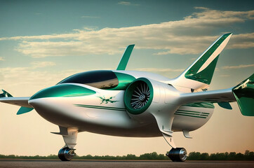 illustration of new plane in the sky, electric aircraft