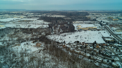 Valley with Bridges and suburbs in the wintry snowy months