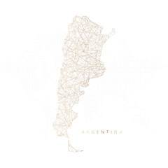 Low poly map of Argentina. Gold polygonal wireframe. Glittering vector with gold particles on white background. Vector illustration eps 10.