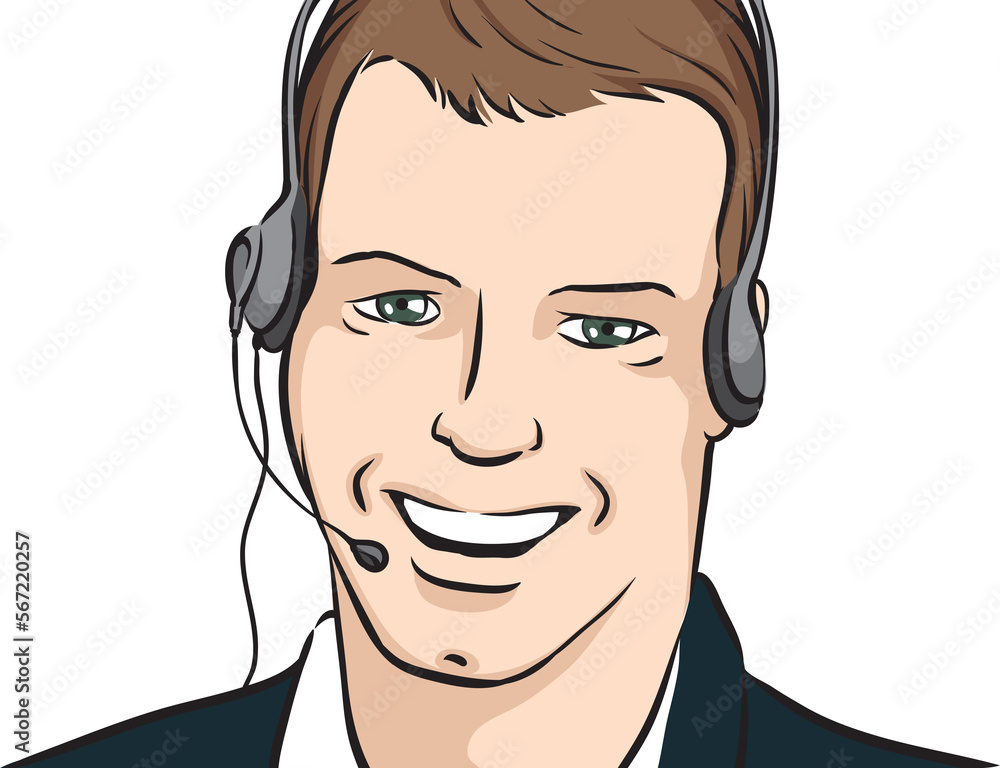 Poster businessman smiling with headset - png image with transparent background
