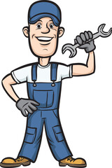 cartoon plumber with wrench - PNG image with transparent background