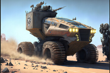 Fototapeta premium illustration of the big post-apocalyptic car