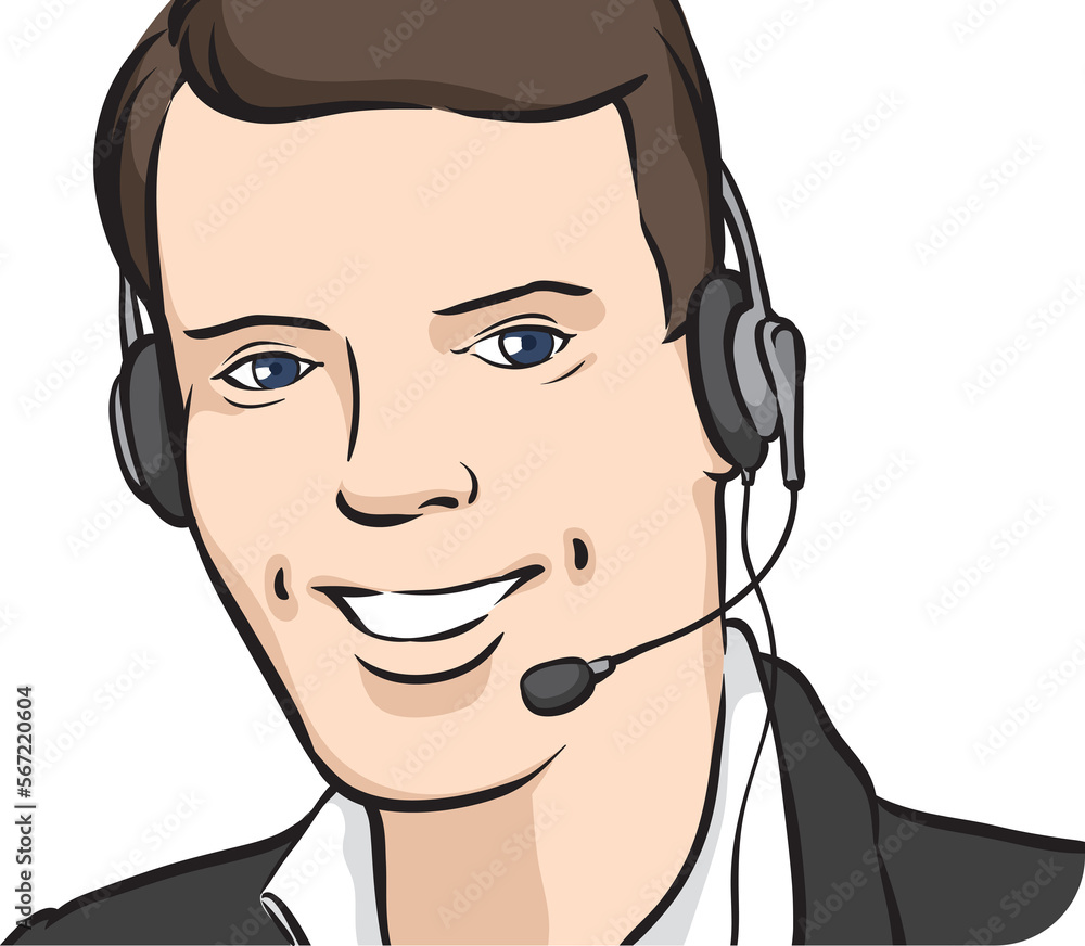Poster customer service man smiling with headset - png image with transparent background