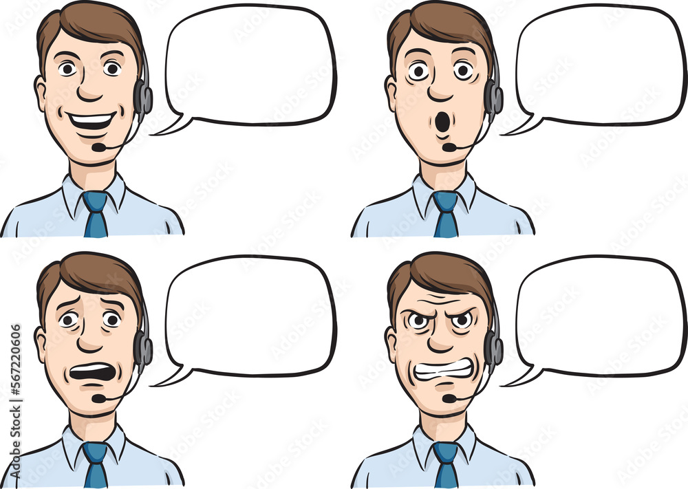 Poster customer service man with headset and speech bubble - png image with transparent background