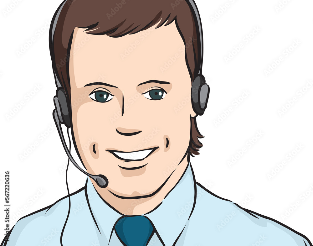 Poster customer support man with headset - png image with transparent background