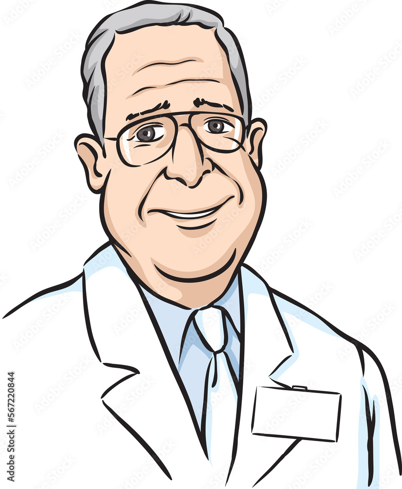 Poster portrait of a smiling doctor with speech balloon - png image with transparent background