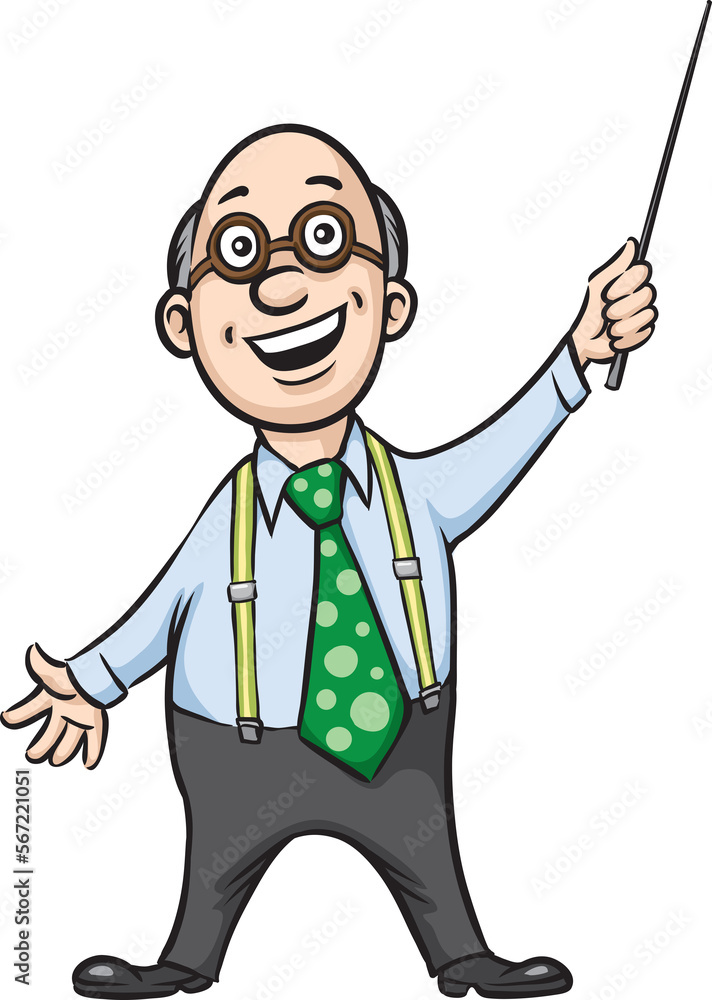Poster smiling professor with pointer - png image with transparent background