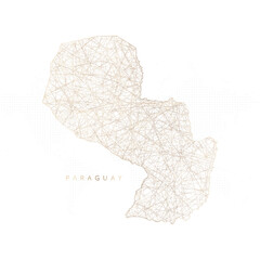Low poly map of Paraguay. Gold polygonal wireframe. Glittering vector with gold particles on white background. Vector illustration eps 10.