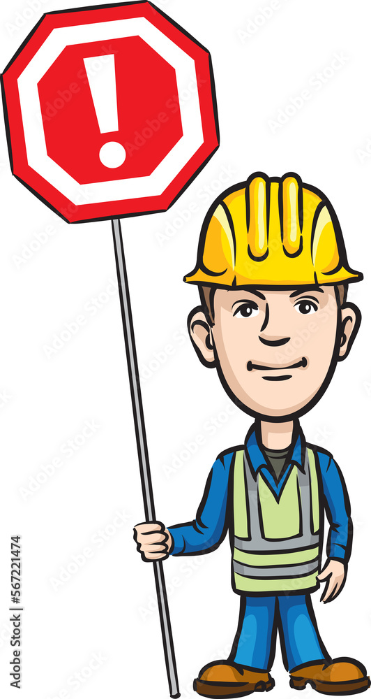 Poster three cartoon worker with sign - png image with transparent background