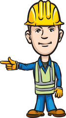 three cartoon worker pointing - PNG image with transparent background