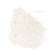 Low poly map of Uruguay. Gold polygonal wireframe. Glittering vector with gold particles on white background. Vector illustration eps 10.