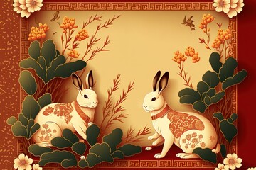 Chinese new year 2023 year of the rabbit - Chinese zodiac symbol, Lunar new year concept, modern background design