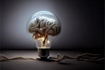 Gray brain in a lightbulb | Ideas and knowledge concept illustration