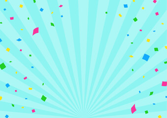 紙吹雪と集中線の背景素材　水色背景