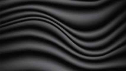 Abstract background of black fabric texture. Wallpaper luxury by soft curve of canvas and wave. Illustration background of black cloth and satin.