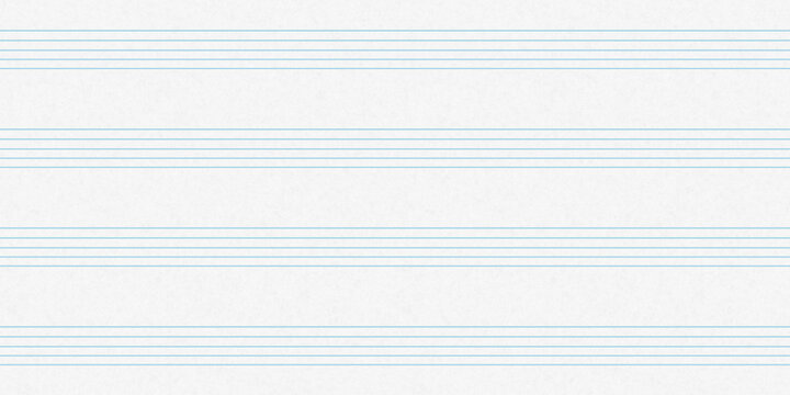 Seamless manuscript paper texture, plain white background with light blue stave or staff lines pattern. Blank music composition notebook sheet. Education, homework or Back to school concept backdrop.