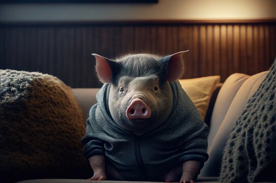 Pig Sitting Thinking About Health And Exercise Generative AI